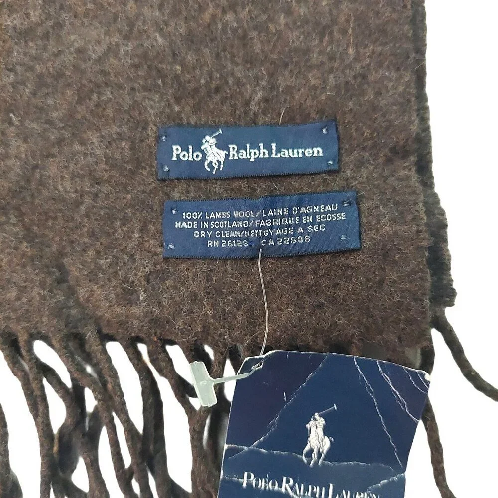 Vintage Brown Wool POLO Ralph Lauren Scarf Embroidered Polo Logo Fall Scarves